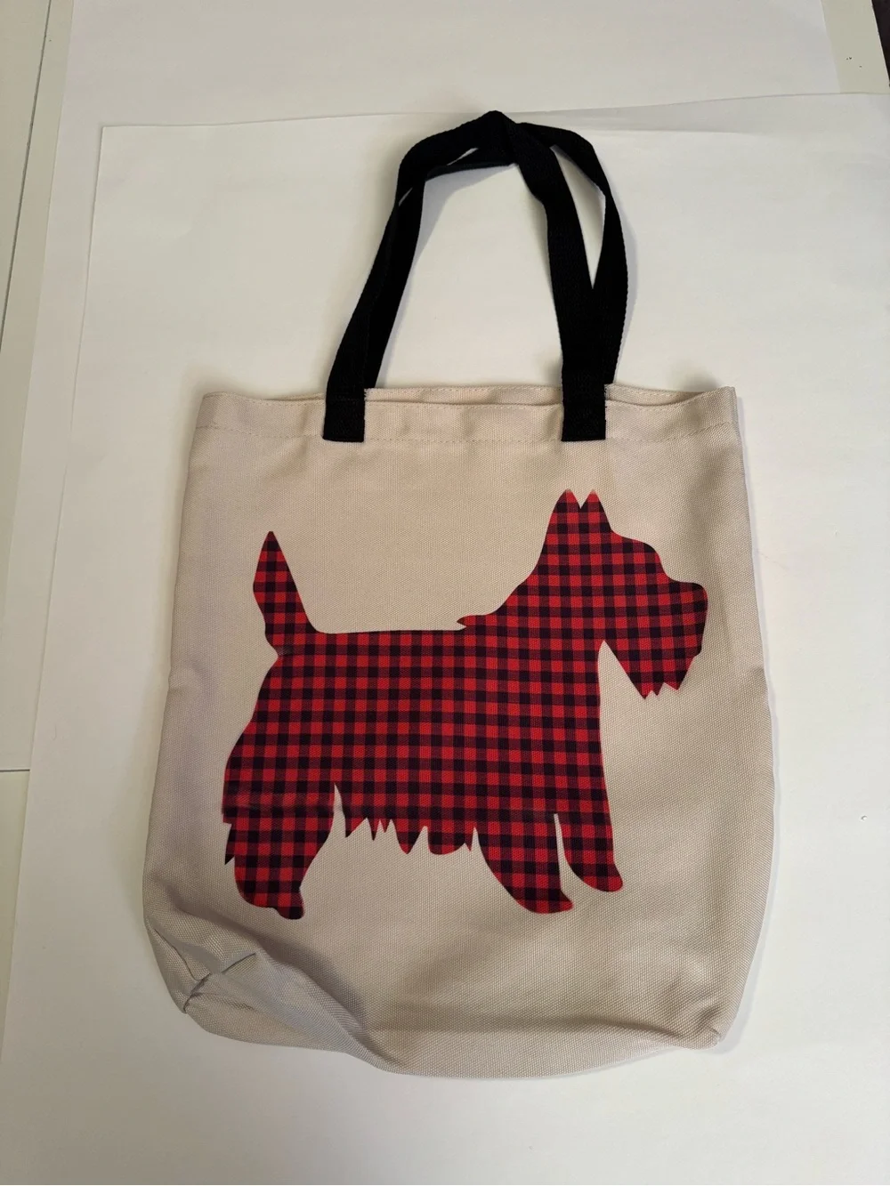 Scottish Terrier Canvas Dog Silhouette Tote Bag with Red Plaid Scottie